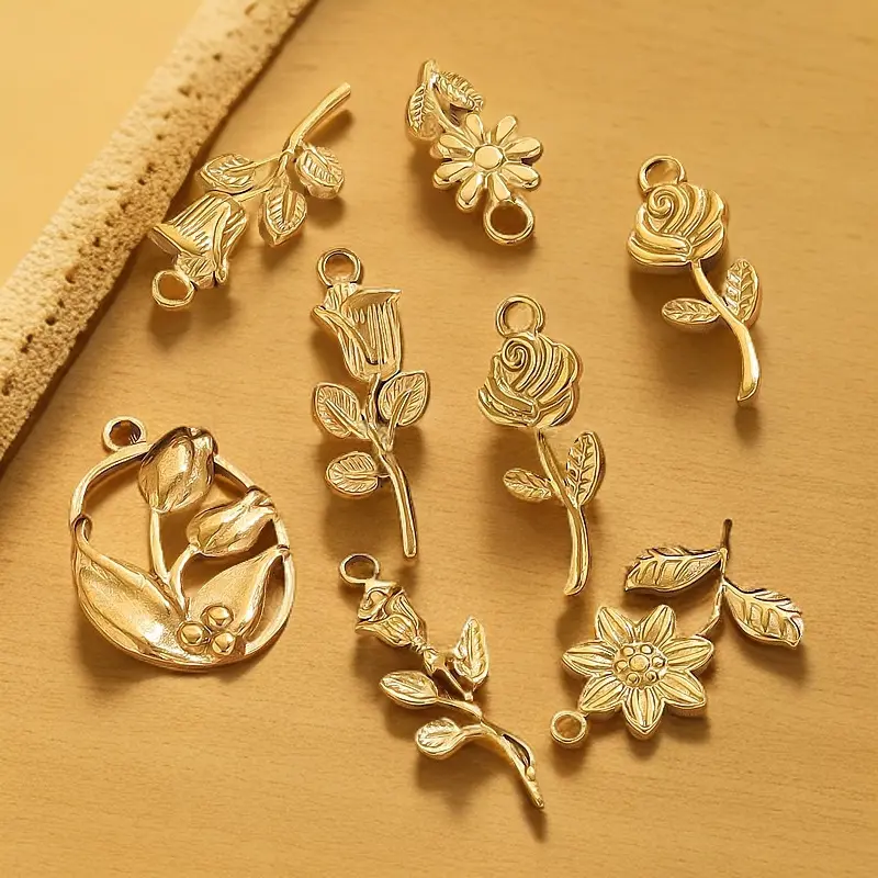 Stainless Steel Vintage Rose Flower Pendant Charm