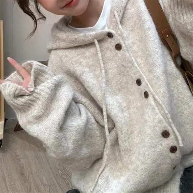 Loose And Idle Versatile Sweater Coat Rice Apricot - Shop at LoveMi