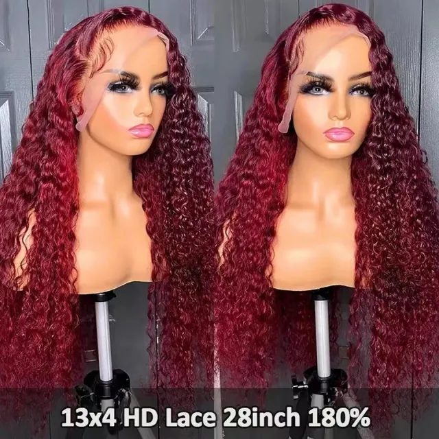 13x6 Front Lace Wig Female Medium Long Curly Hair Hair Cover Wine Red - Shop at LoveMi