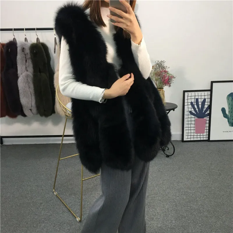 Faux Fur Vest Women's Mid-length Vest Coat - Black