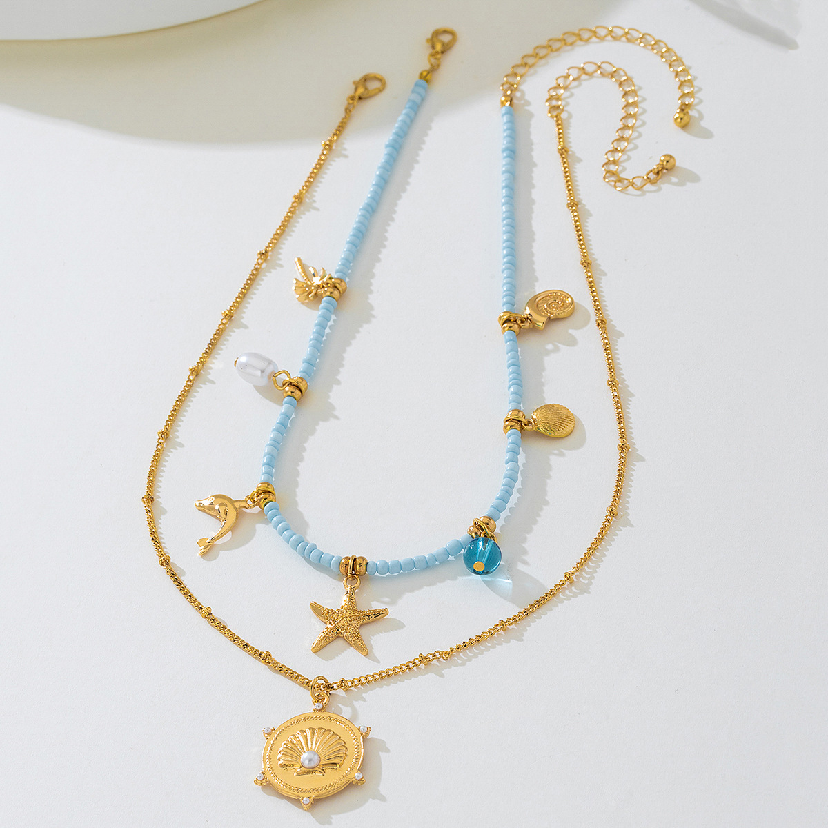 Dolphin and Conch Shell Pendant Necklace, picture 2 of 4