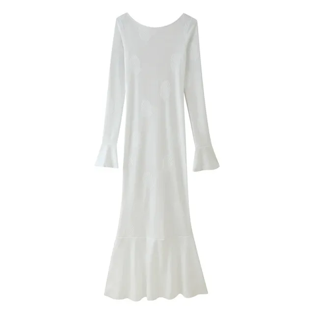 Solid Color Round neck Flared Sleeves Backless Lace Up Long Sleeve Dress - Shop at LoveMi