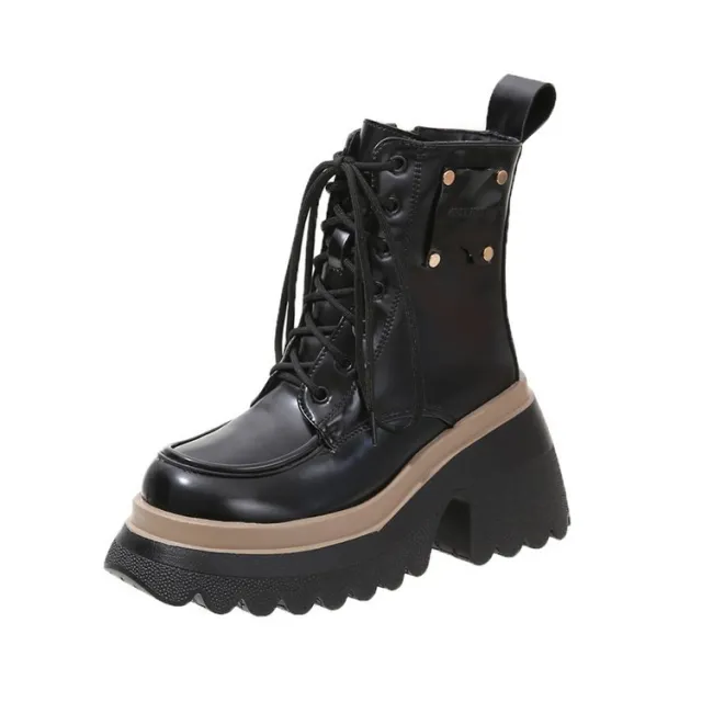 Women's Fashion Casual Soft Leather Platform Boots Black - Shop at LoveMi