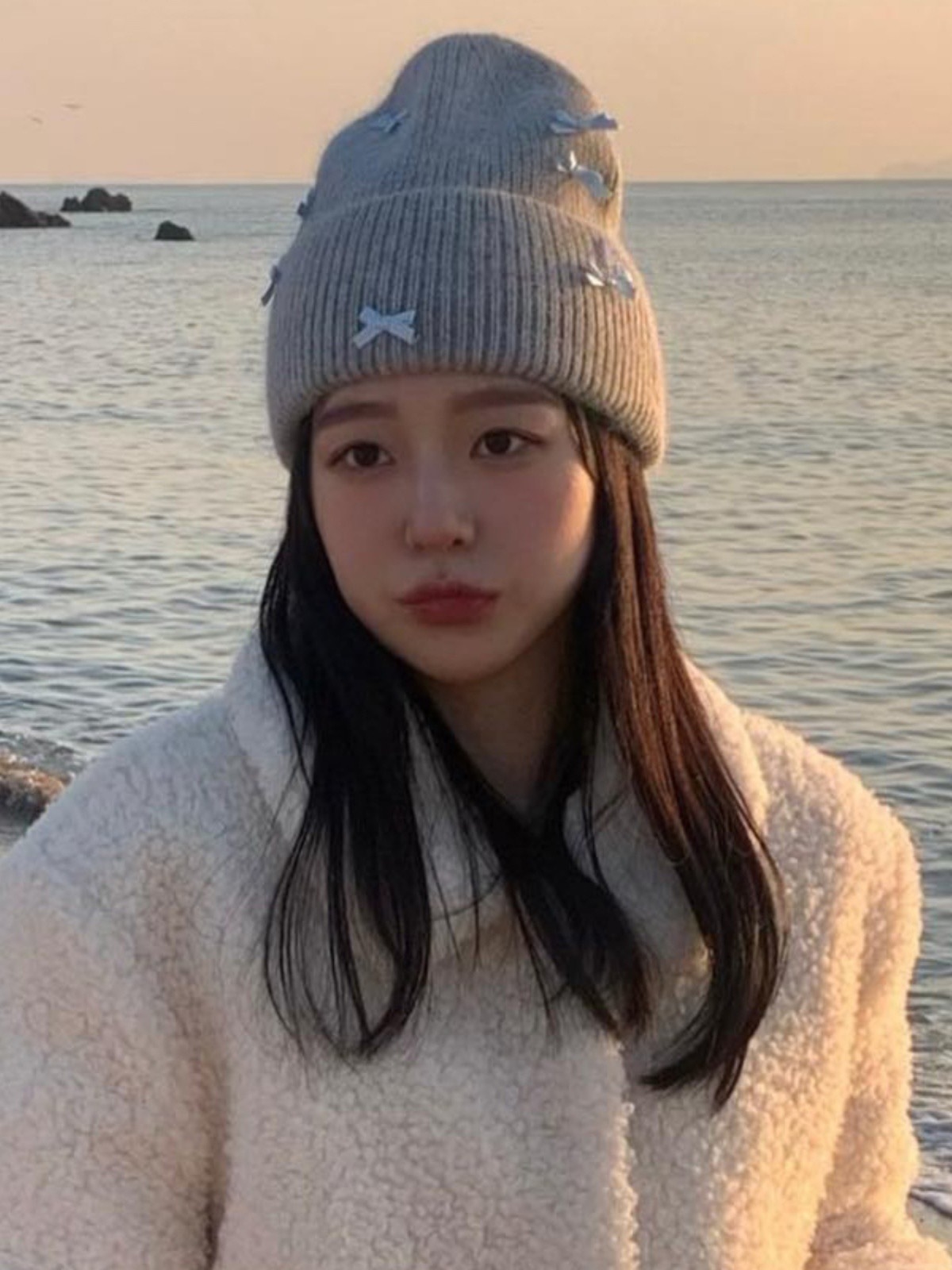 Women's Cute Bow Ribbon Rabbit Fur Knitted Hat