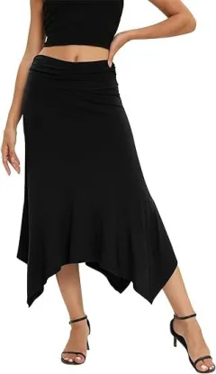 Women's Waist Pleating Fashionable Elegant Irregular Hem Skirt - Black - View 1