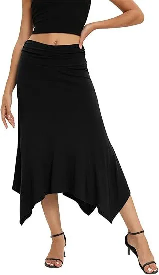 Women's Waist Pleating Fashionable Elegant Irregular Hem Skirt Black - Shop at LoveMi