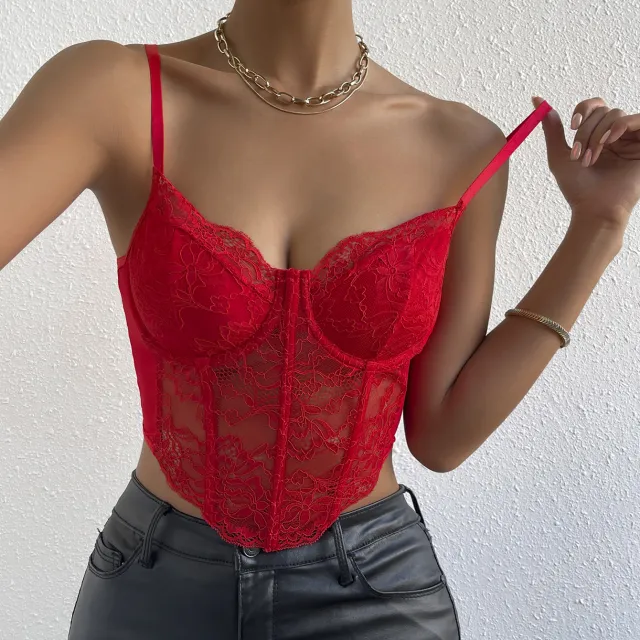 Lace Slim fit Tank Top Women Red - Shop at LoveMi