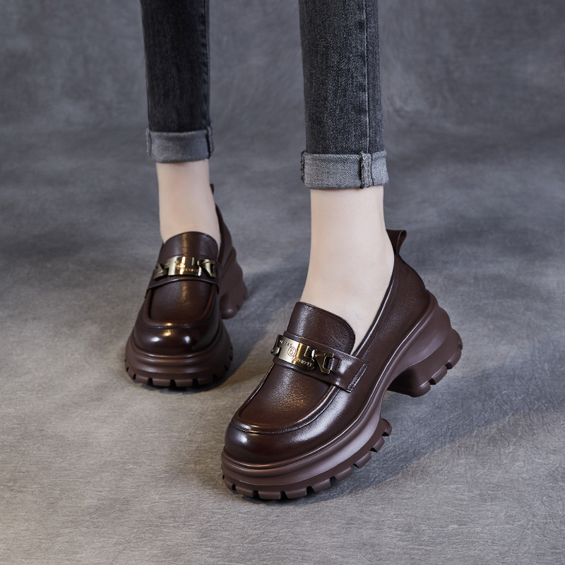 First-layer Cowhide Leather Platform Pumps