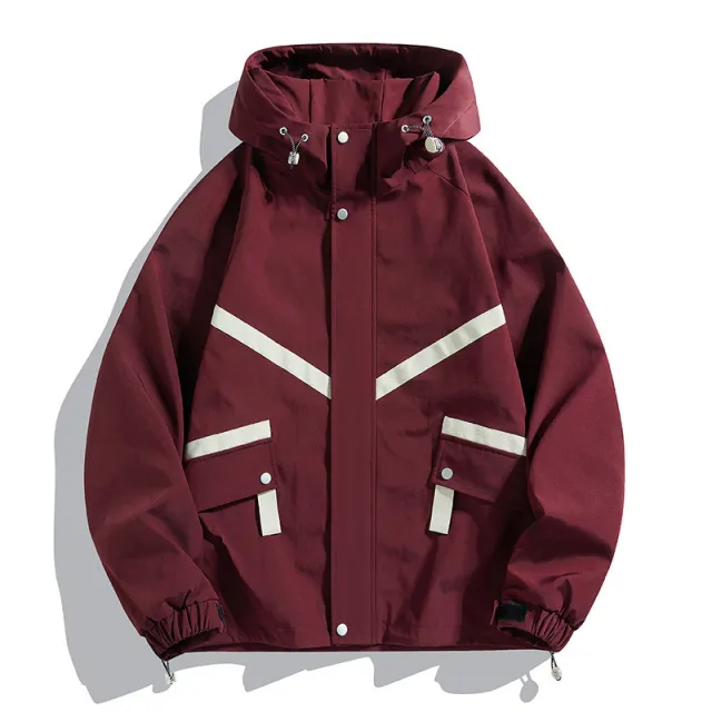 Hooded Jacket Waterproof Fashionable Jacket Outdoor Leisure Couple's Tops Dark Burgundy - Shop at LoveMi