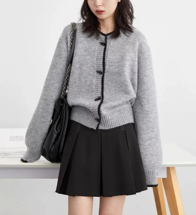 Soft Glutinous Cardigan Top With Fur Smoky Gray - Shop at LoveMi