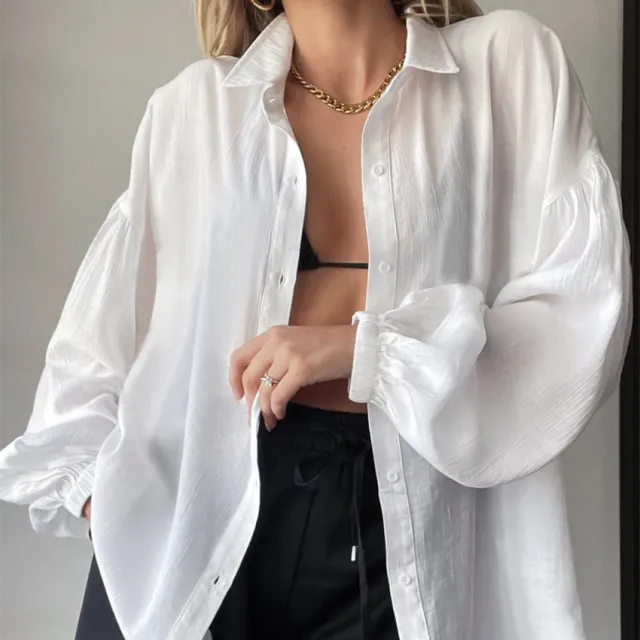 Summer New Lantern Sleeve Transparent Shirt White Coat Casual Women's Clothing White - Shop at LoveMi