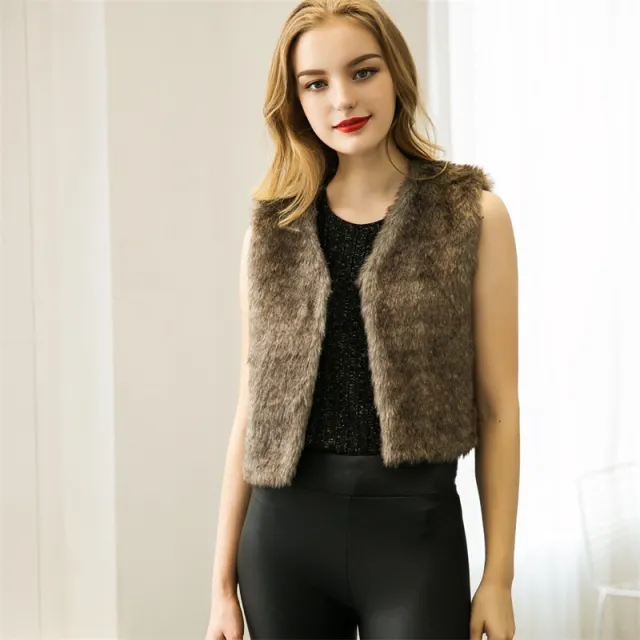 Women's Imitation Fur Fur Vest Gray - Shop at LoveMi