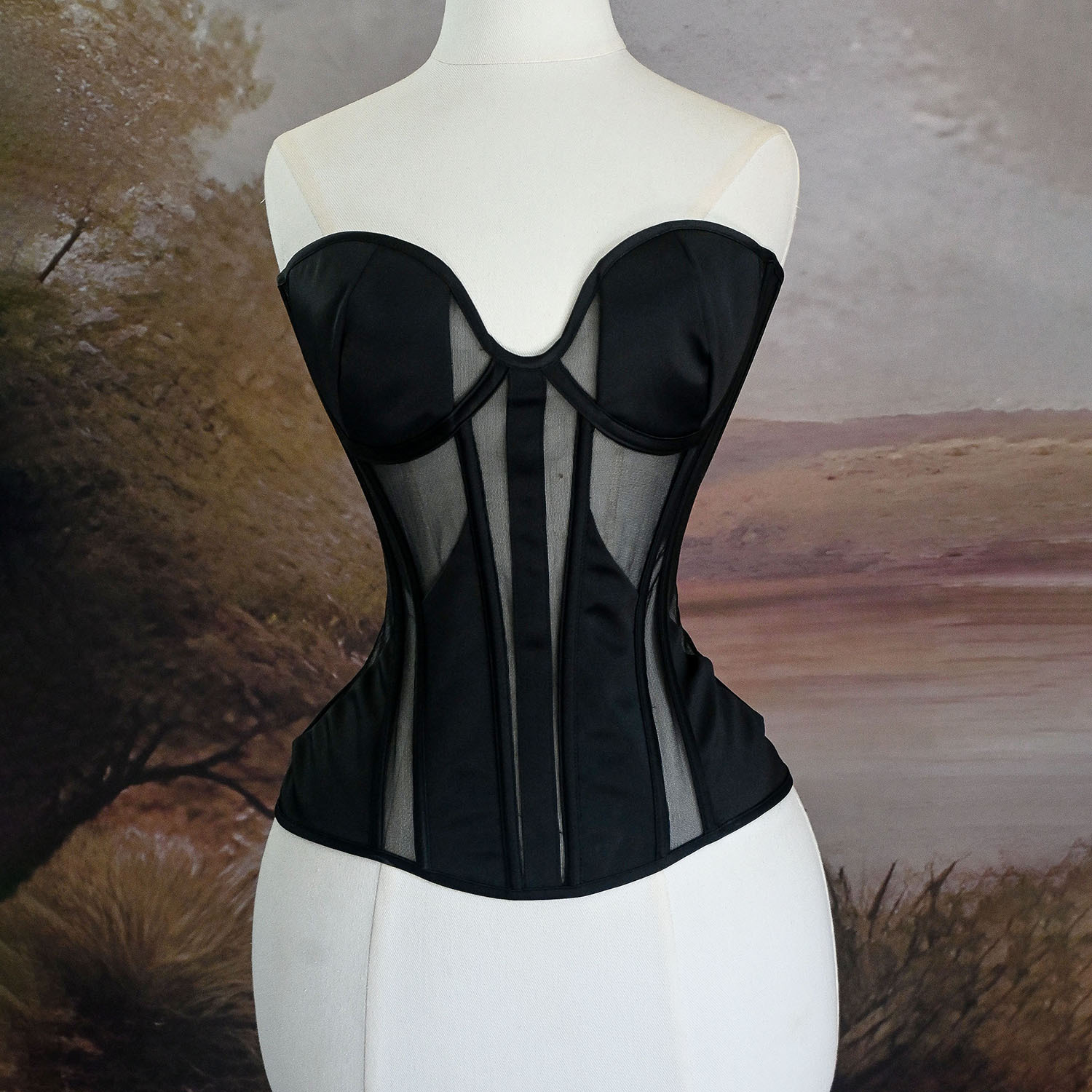 Women's Fashion Yarn Satin Stitching Mesh Corset
