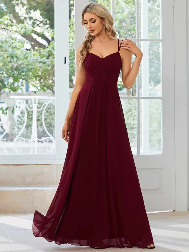 Sling Banquet Temperament Long Pleating Dress Wine - Shop at LoveMi