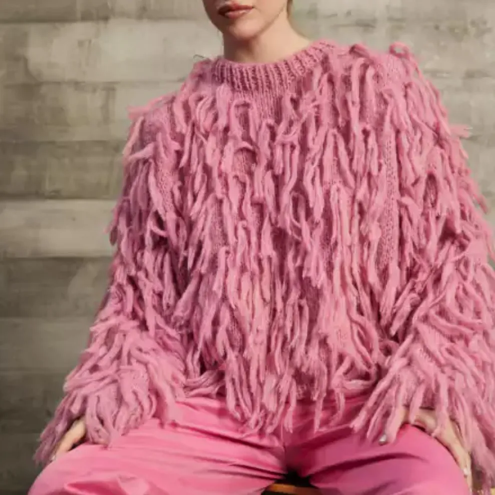 Women's Loose-fitting Tassel Fashion Casual Top Sweater - Pink