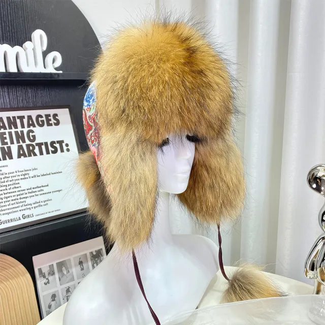 Korean Style Fox Fur Earmuffs Hat Ushanka Cute Raccoon Fur Natural Color - Shop at LoveMi