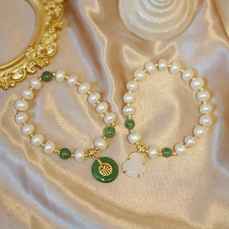 Natural Baroque Pearl Bracelet Female Fu Character Buddha Statue