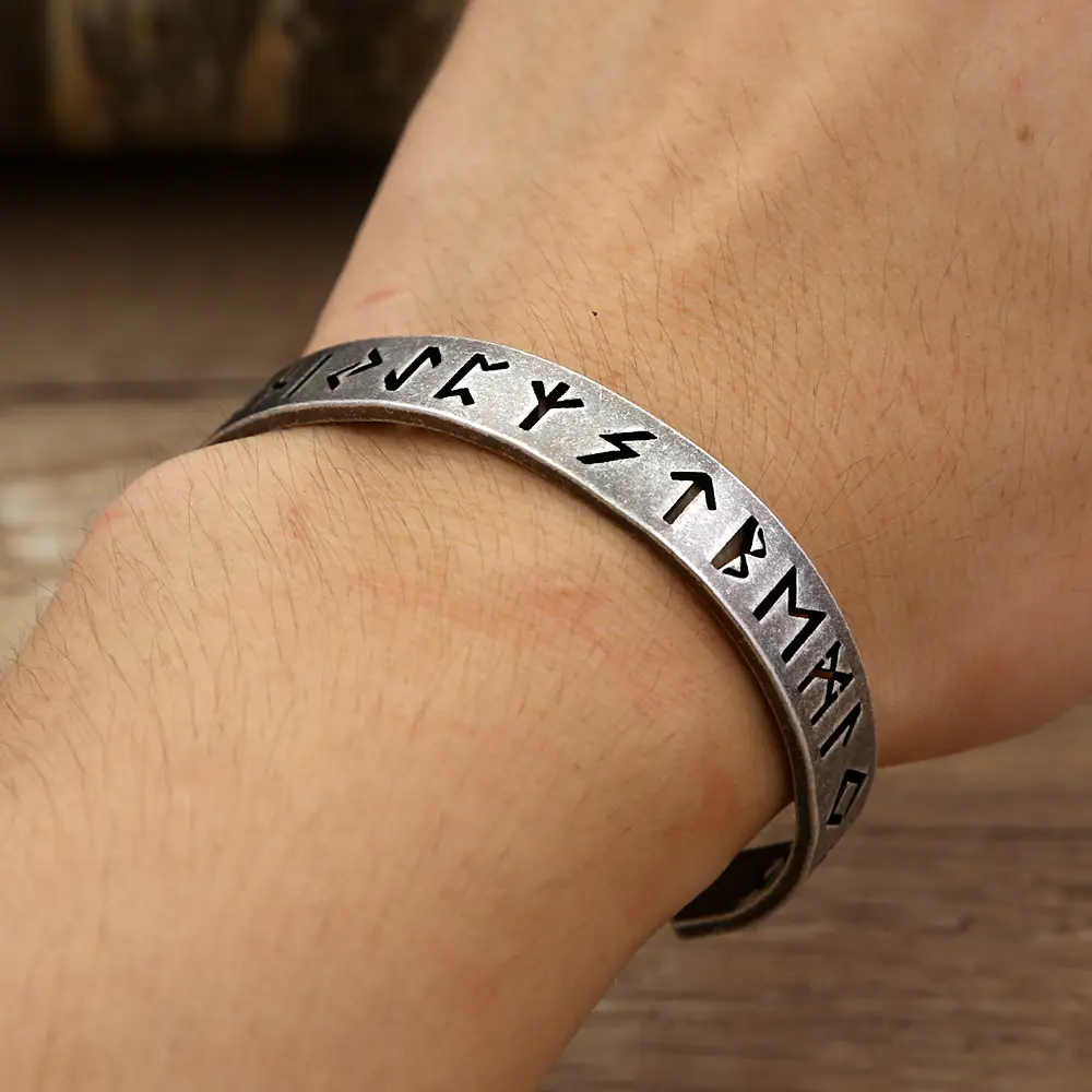 Stainless Steel Bracelet European And American Retro Distressed Hollow Text Characters