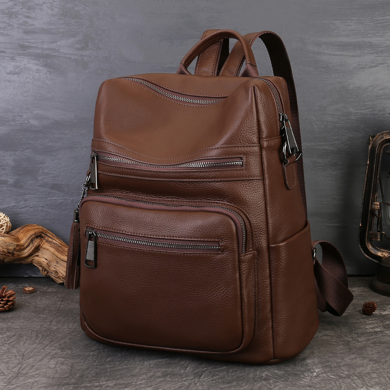 Genuine Leather Large-Capacity Multi-Compartment Backpack
