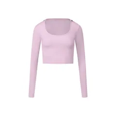 Autumn New Long Sleeve Nude Feel Fabric Sports Top - Pink Peony - View 1