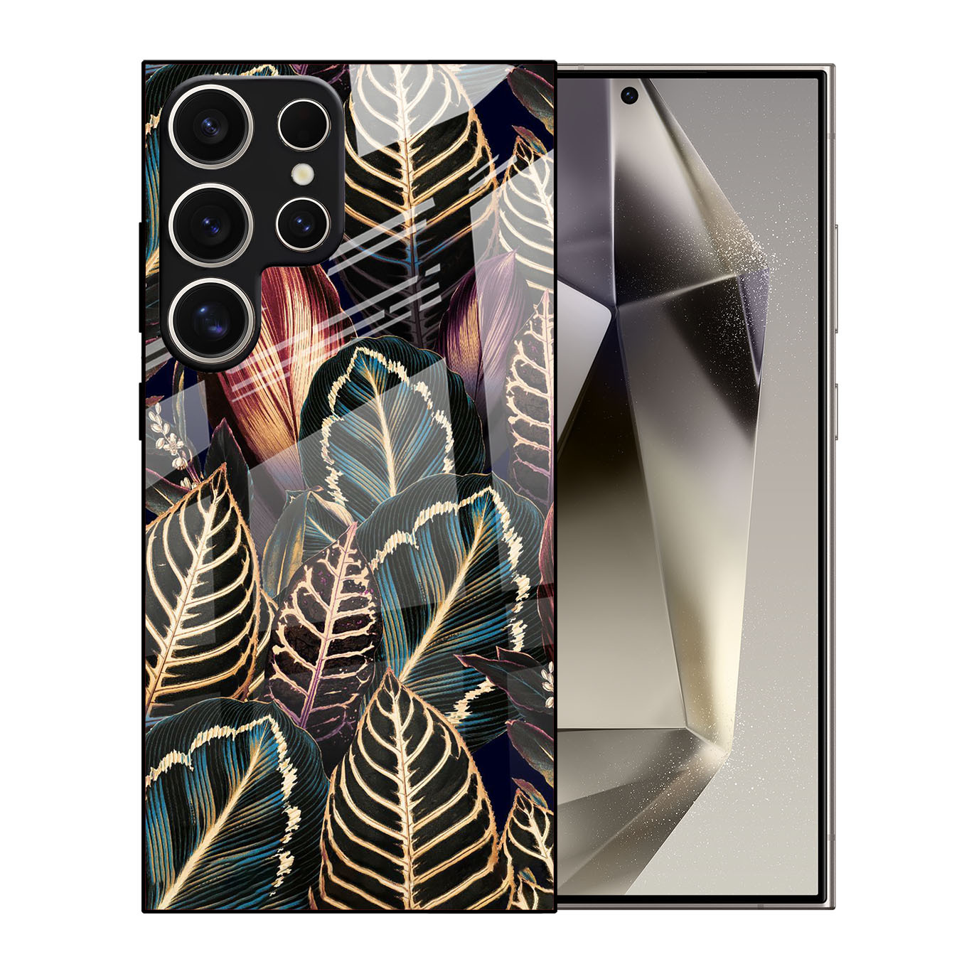 Glass Phone Case Golden Leaf Protective Cover