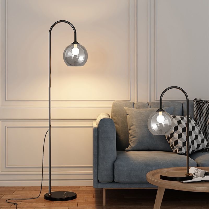 Ribbed Glass Lampshade Modern Floor Lamp For Bedroom And Study