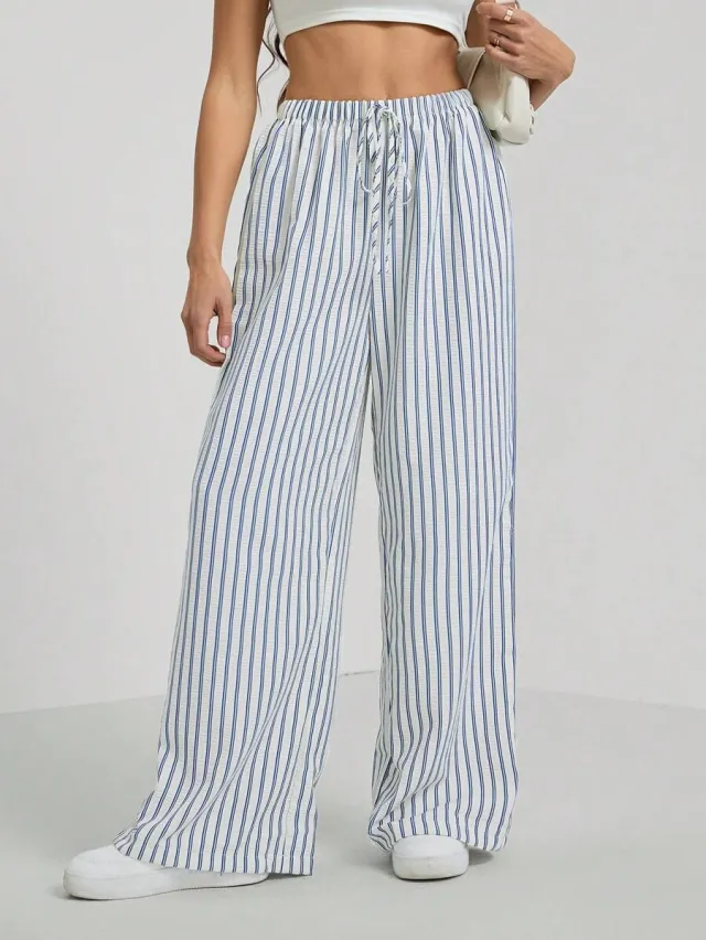 Waist cinched Versatile Elegant Pleated Casual Pants White - Shop at LoveMi