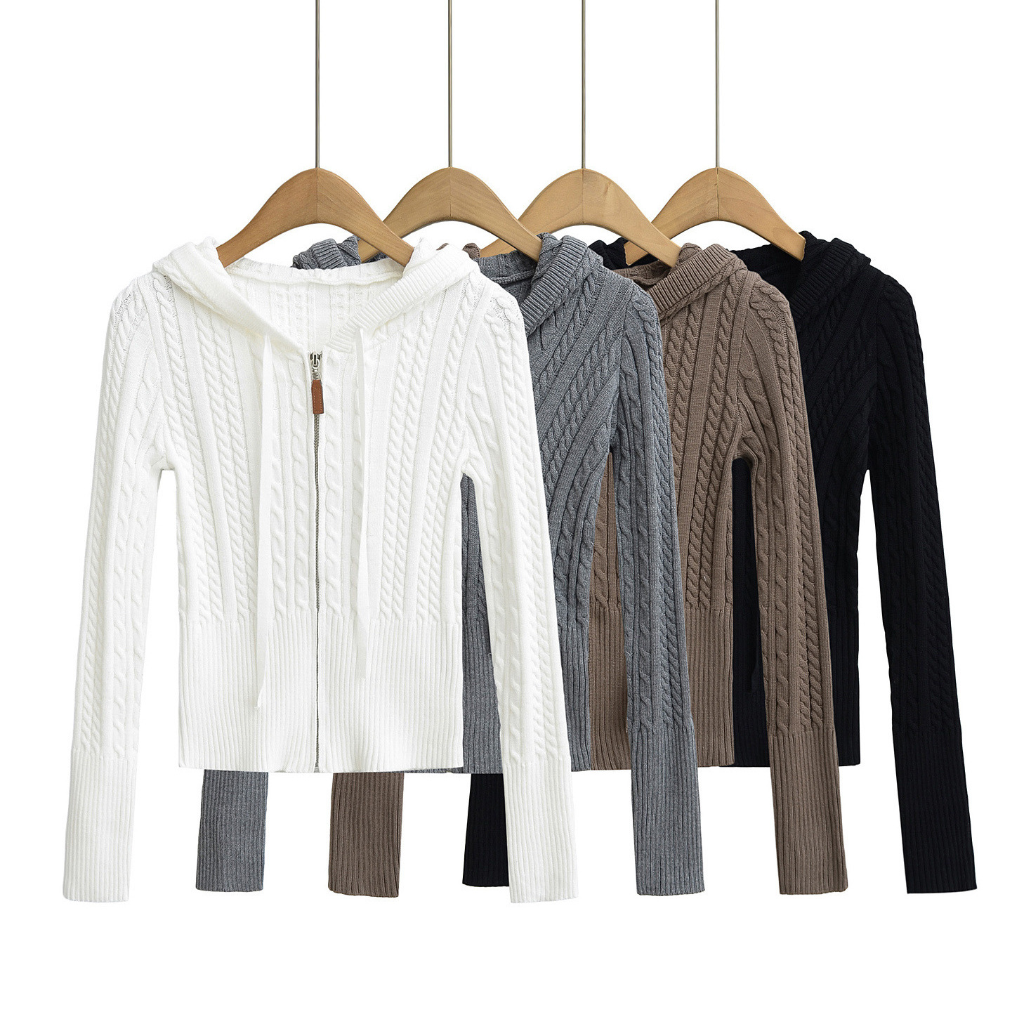 Sophisticated Zip-up Cable-knit Long-sleeve Sweater Jacket - Image 5