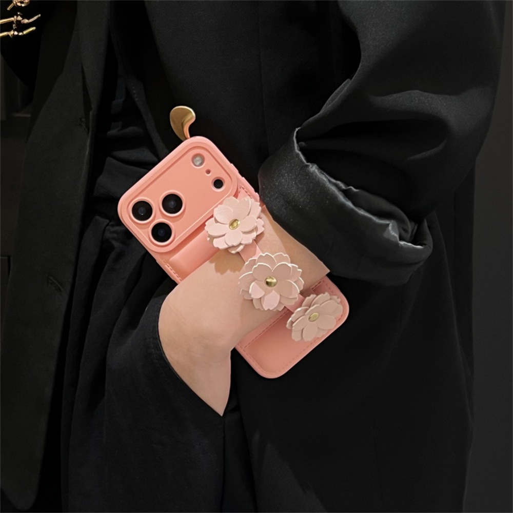 Handmade Candy Puffer Jacket Motif Camellia Wrist Strap Phone Case
