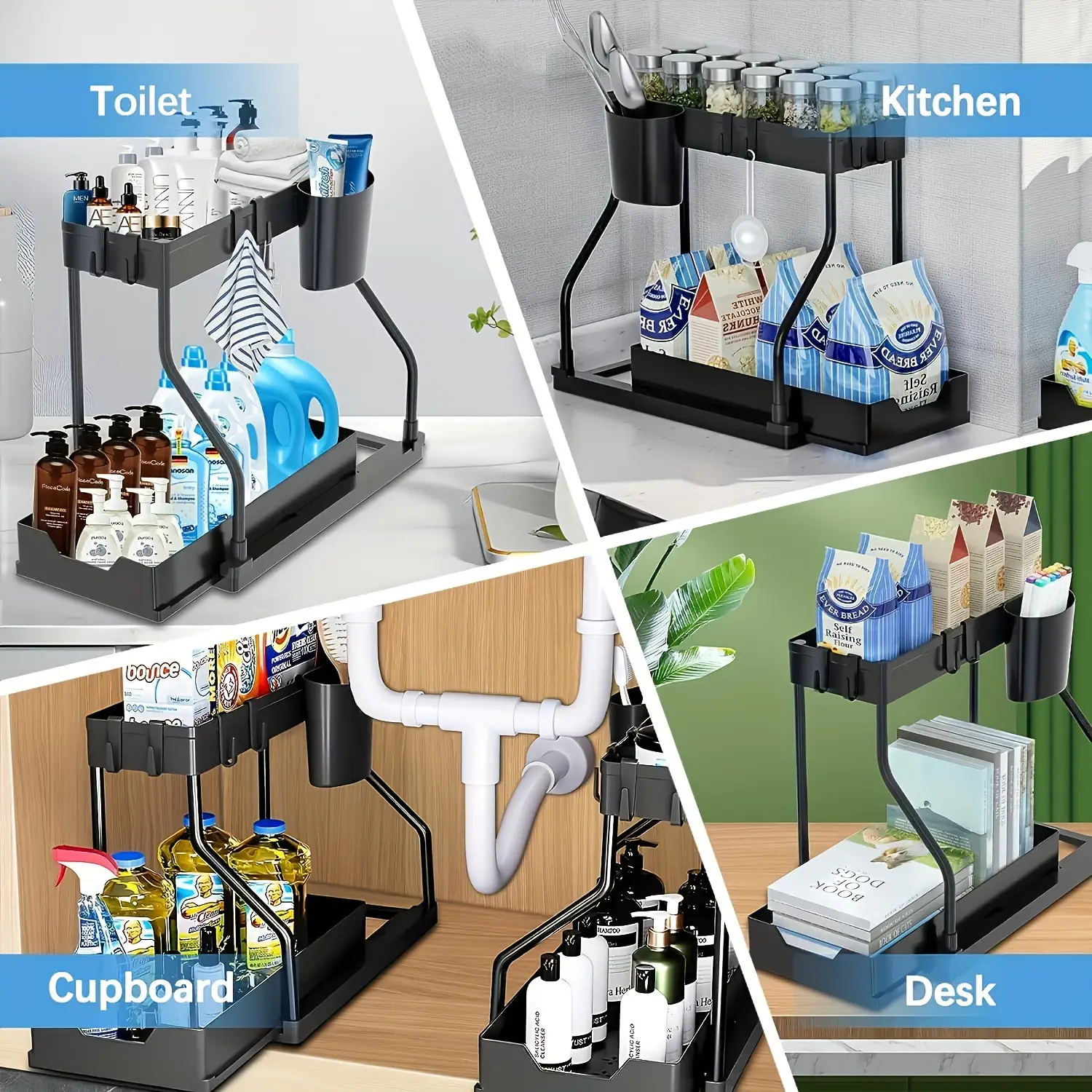 Double-layer Pull-out Shelf Kitchen Countertop Sliding Spice Under-cabinet Sink Storage Rack