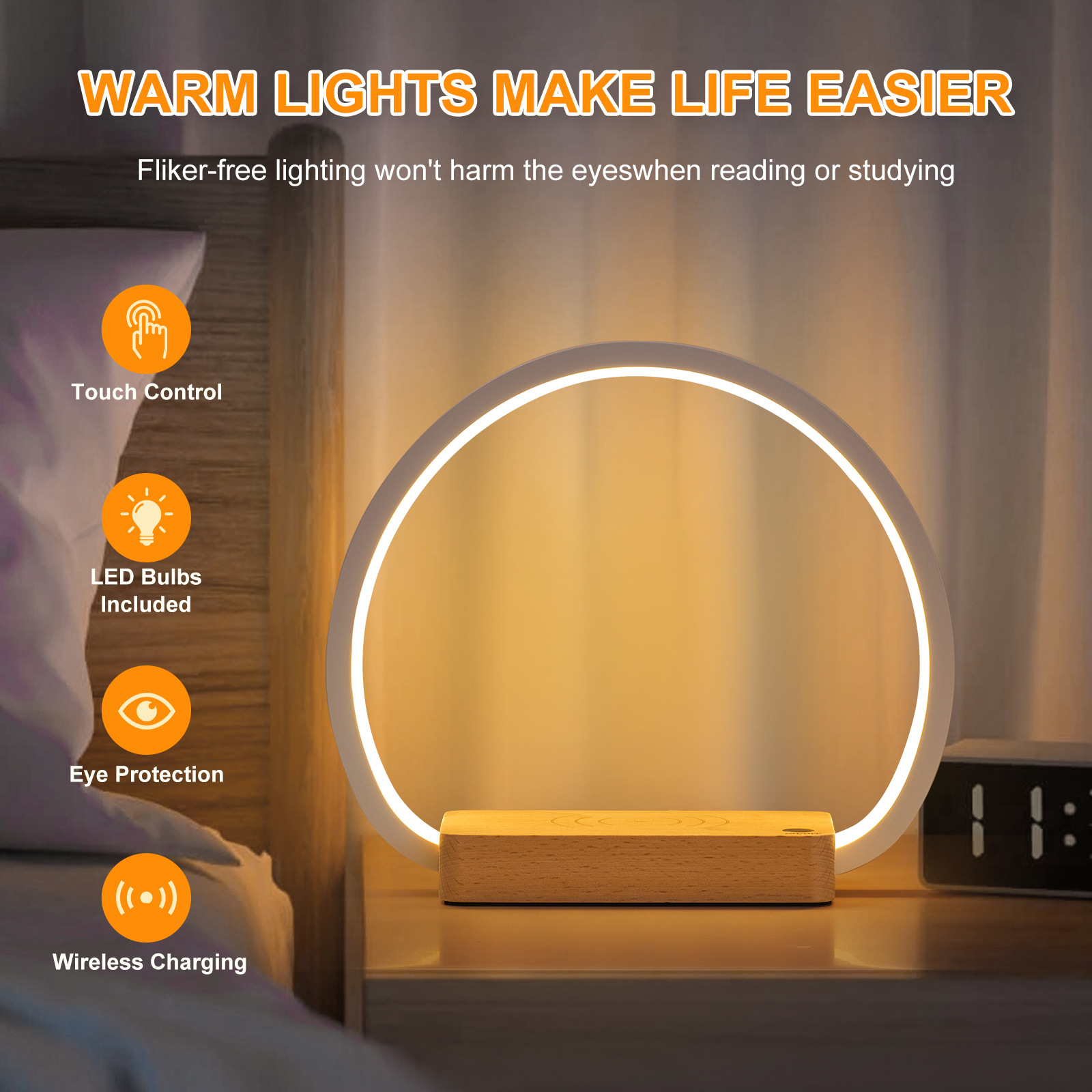 Title 6, 10W Wireless Fast Charging Touch Night Light