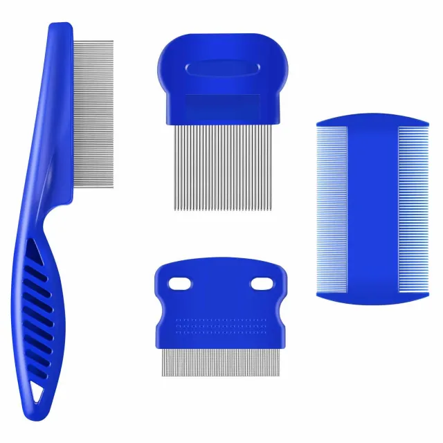 Stainless Steel Dense Gear Blue Pet Flea Comb 4 piece Set 4Piece Set With Large Comb - Shop at LoveMi