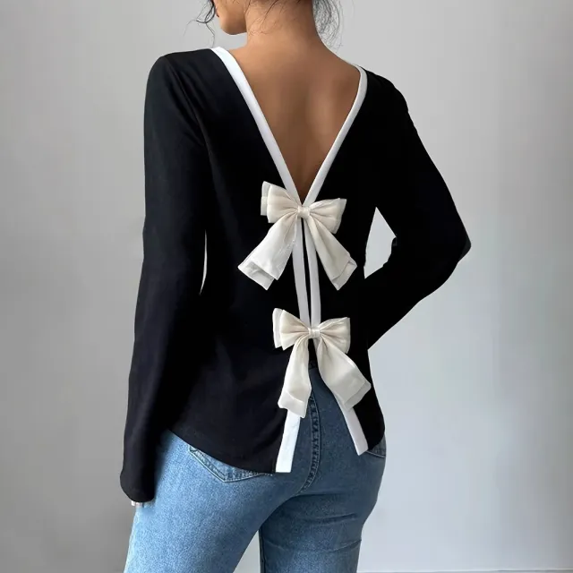 Women's Trendy Round Neck Two Piece Illusionknit T Shirt Full Sleeve Base Layer Top Crew Neck Design Black - Shop at LoveMi