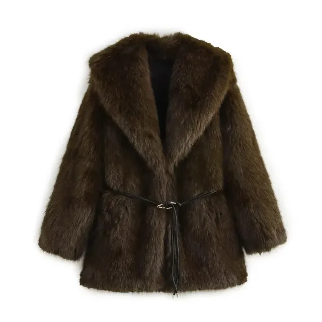 Women's Street Fashion Faux Fur Warm Coat Brown - Shop at LoveMi
