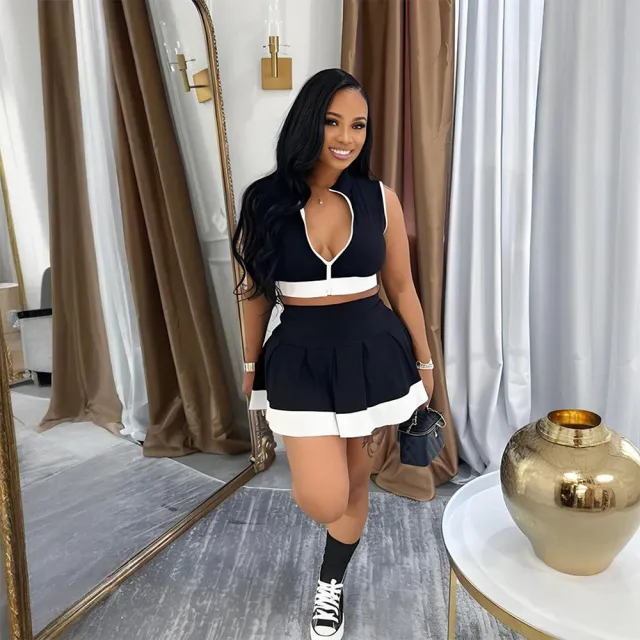 European And American New Sleeveless Zipper Top With Skirt Outfit Black - Shop at LoveMi