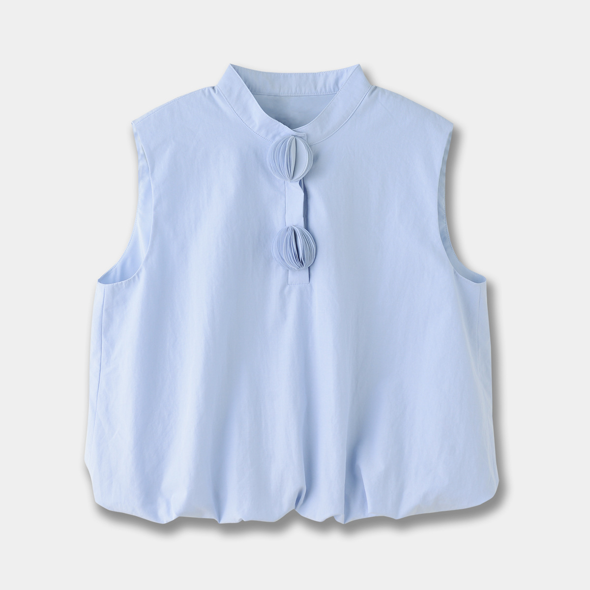 Women's Blue Cotton Blended Stand Collar Sleeveless Bud Vest