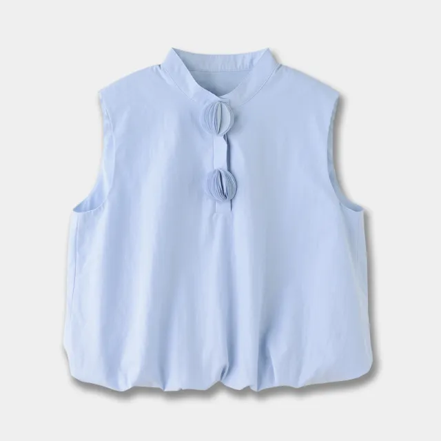 Women's Blue Cotton Blended Stand Collar Sleeveless Bud Vest Top - Shop at LoveMi