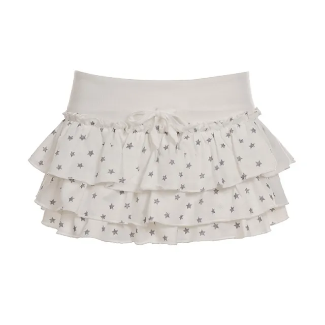 Sweet Printed Contrast Color Stretch Double Layer Skirt Beige - Shop at LoveMi