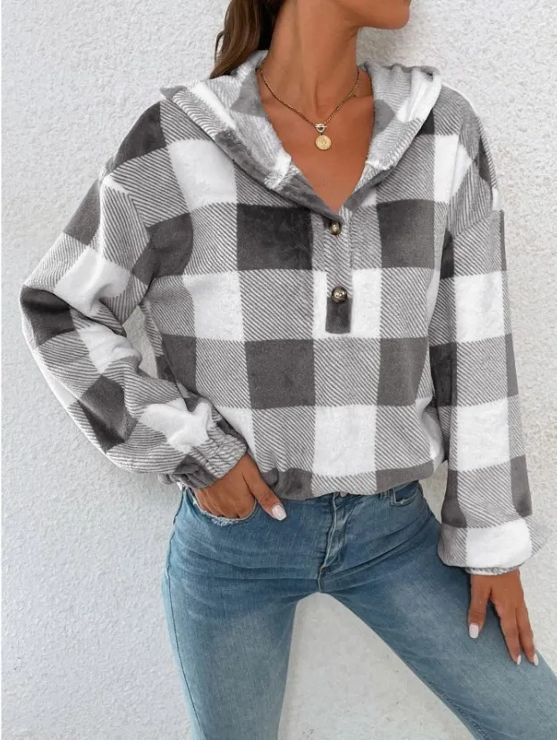 Plush Loose fitting Casual Pullover Women's Clothing Gray - Shop at LoveMi
