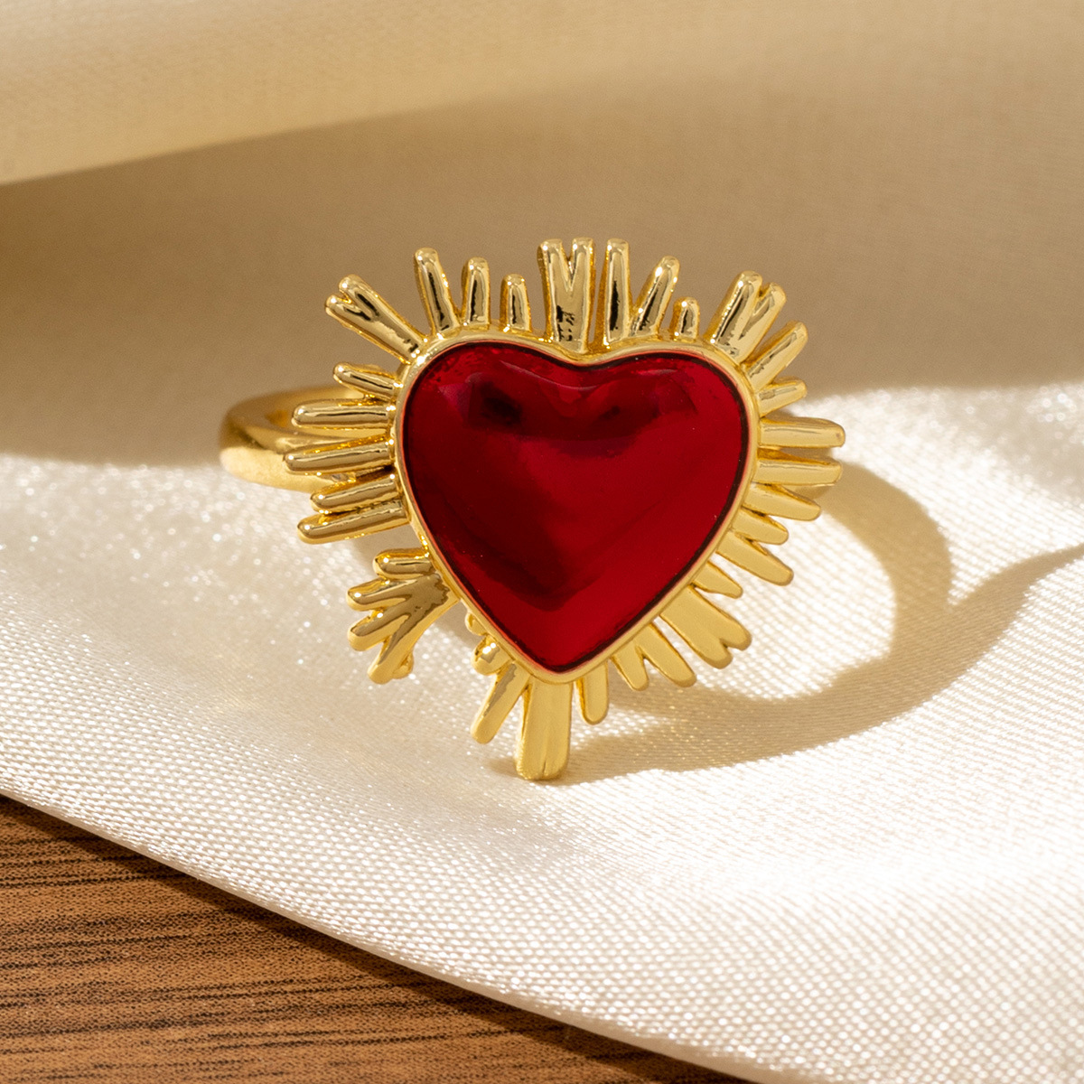 Red Heart-Shaped Oil-Drip Wing Ring - Jewelry & Watches