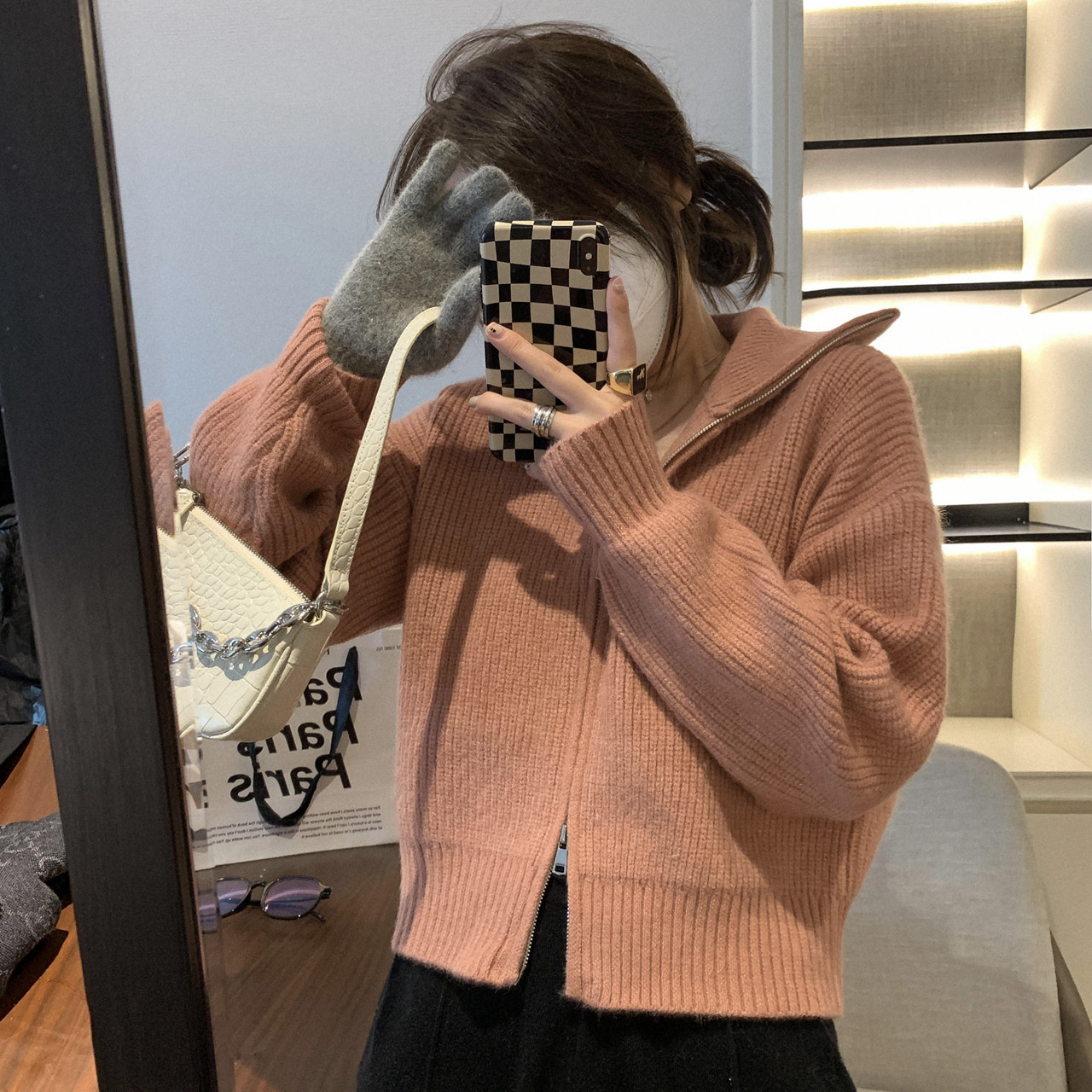 Double Zipper Loose And Lazy Style Hooded Sweater Cardigan Top