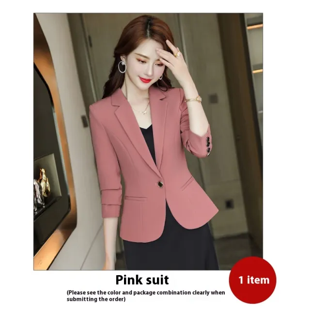 Korean Style Casual Slim Fit Waist tight Spring And Autumn Black Small Business Suit Pink - Shop at LoveMi