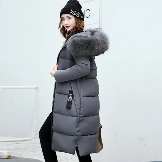 Thick Below The Knees Mid length Large Fur Collar Down Jacket Gray Gray Fur - Shop at LoveMi