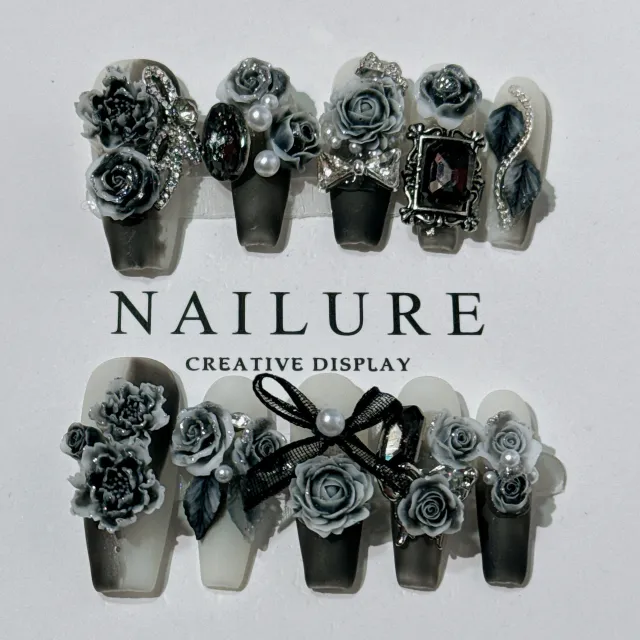 High grade Carved Black And Rose Red Jiangnan Ink And Wash Style Internet Celebrity Wear Nail Jiangnan Flower Random - Shop at LoveMi