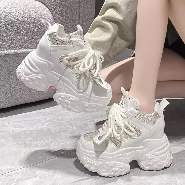 Versatile Fashion Casual Thick soled Height increasing Sneakers White - Shop at LoveMi