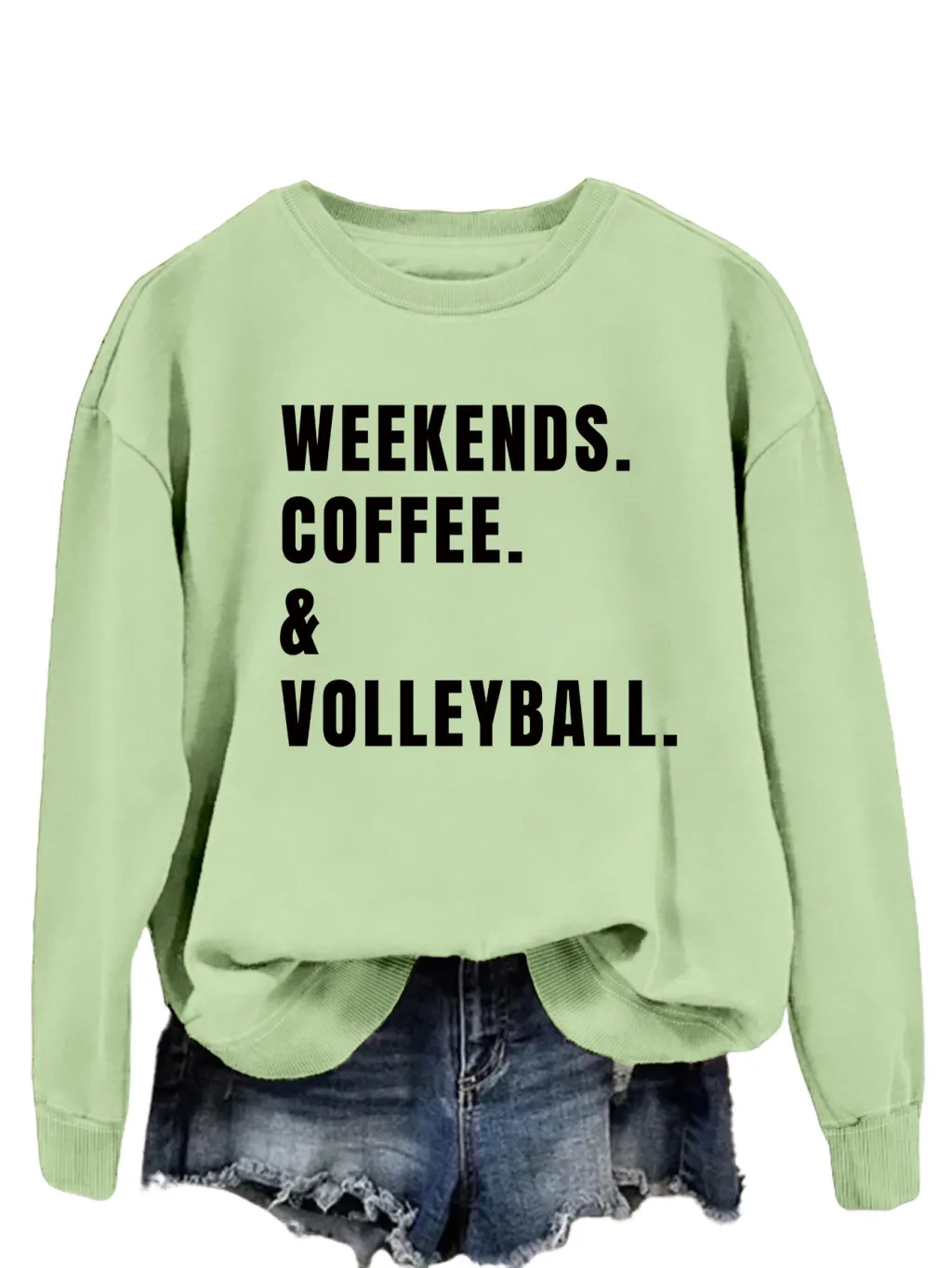 Women's Simple Round Neck Long Sleeve Loose Sweatshirt - Olive
