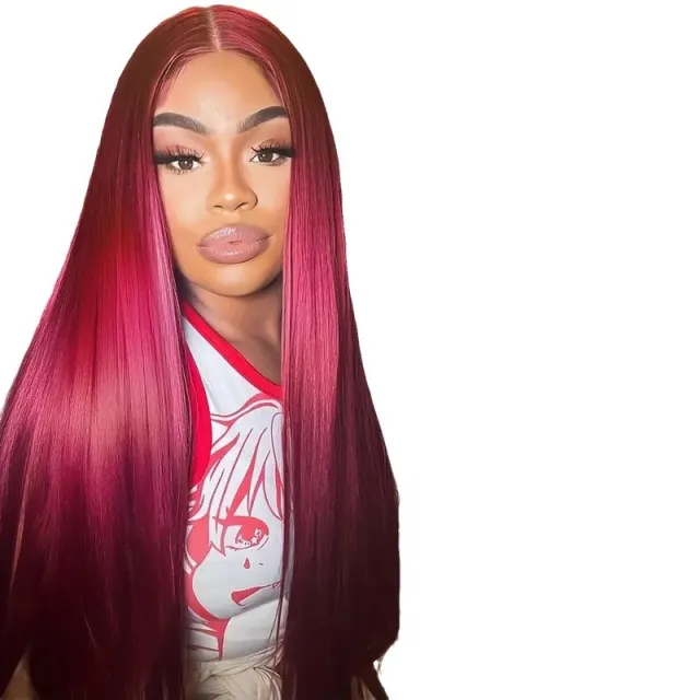 Wine Red For Women Medium Long Straight Fluffy Natural Hair Cover Wine Red - Shop at LoveMi