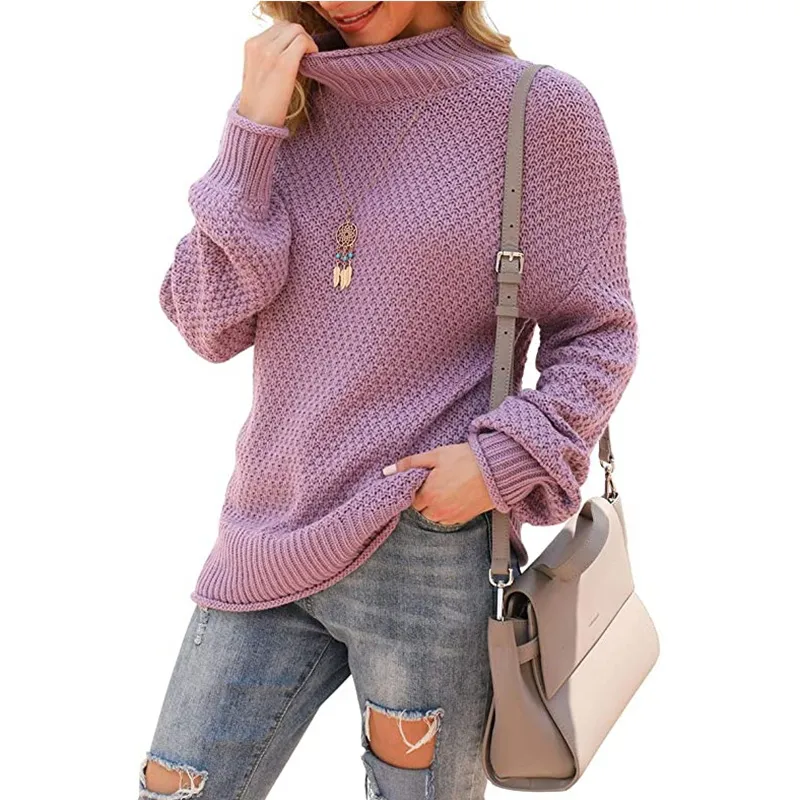 Half Turtleneck Plus Size Batwing Long Sleeve Pullover Loose Sweater - Violet