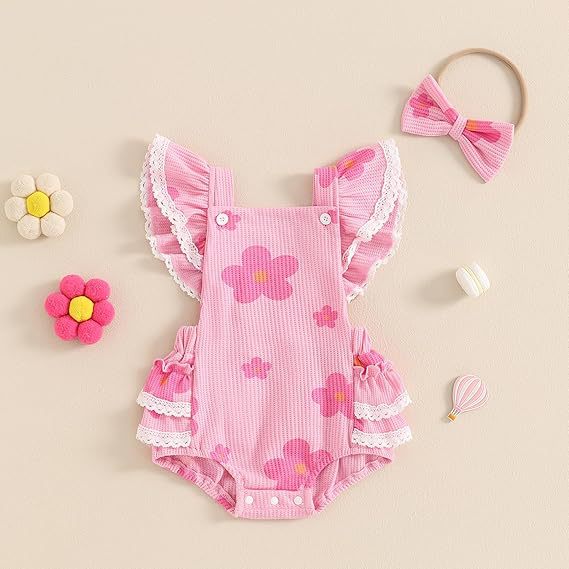 New Baby Sunken Stripe Flower Romper In Stock Wholesale