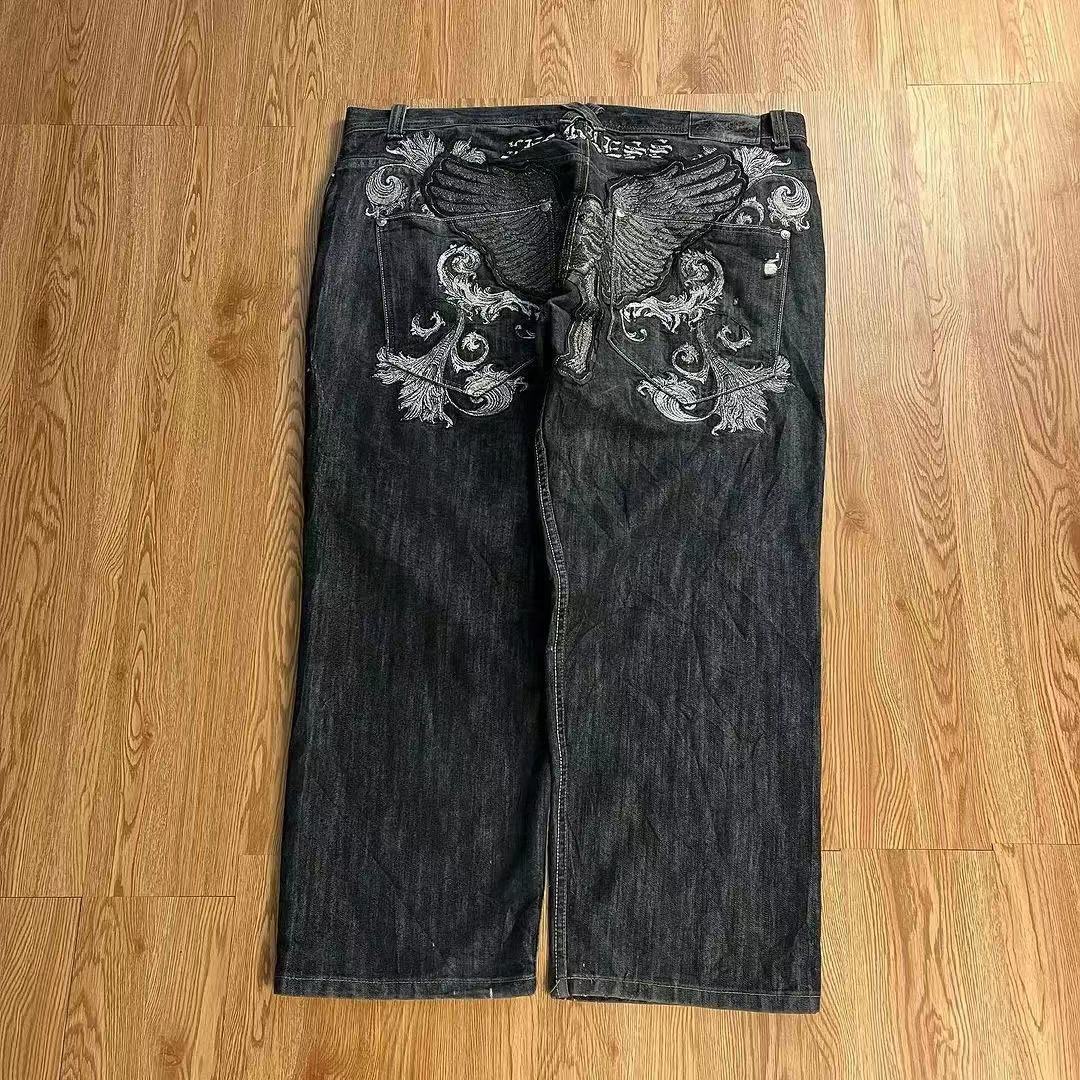Retro Washed Embroidered Mens Loose-Fit Jeans